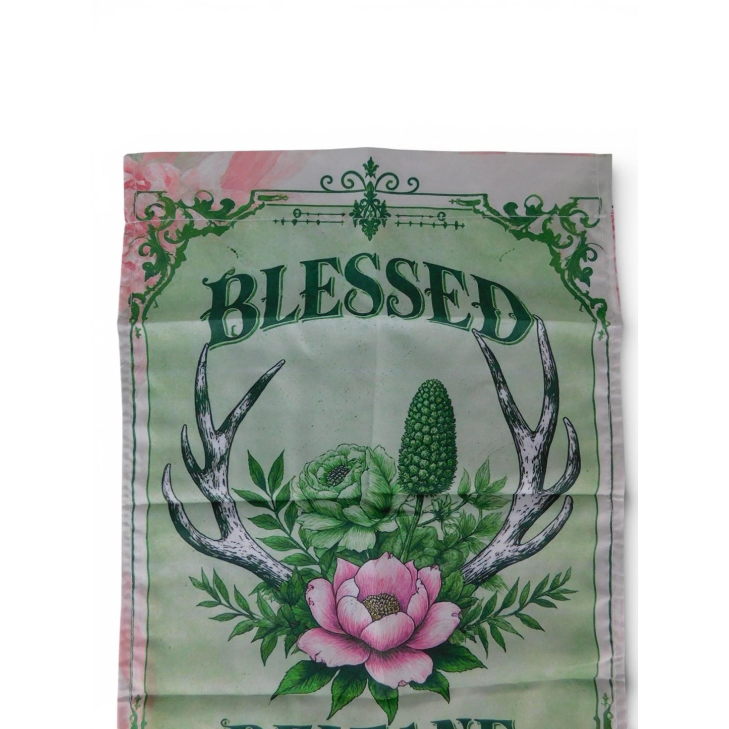 Blessed Beltane Garden Flag Green Floral Antlers 10x15 Spring Witchy Decor