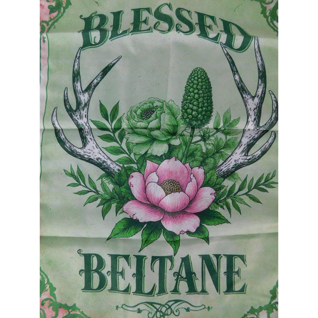 Blessed Beltane Garden Flag Green Floral Antlers 10x15 Spring Witchy Decor