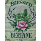 Blessed Beltane Garden Flag Green Floral Antlers 10x15 Spring Witchy Decor