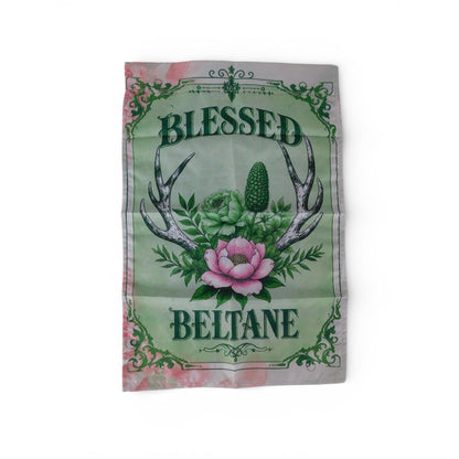 Blessed Beltane Garden Flag Green Floral Antlers 10x15 Spring Witchy Decor