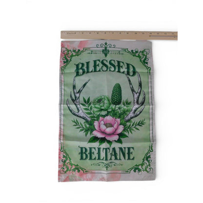 Blessed Beltane Garden Flag Green Floral Antlers 10x15 Spring Witchy Decor