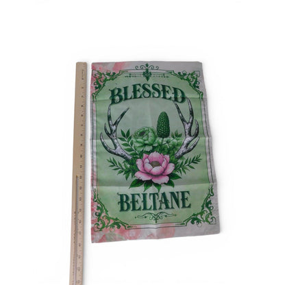 Blessed Beltane Garden Flag Green Floral Antlers 10x15 Spring Witchy Decor