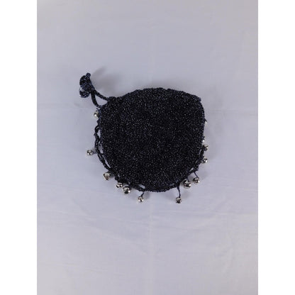 Crochet Drawstring Bag Vtg Mini Black Metallic Bucket Evening Purse Party