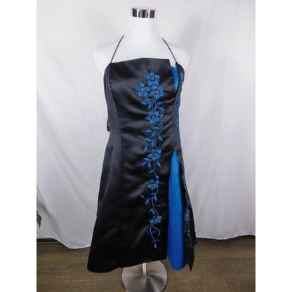 Morgan & Co 13/14 Black Blue Beaded Halter Dress