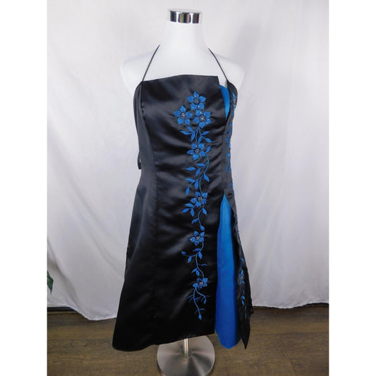 Morgan & Co 13/14 Black Blue Beaded Halter Dress