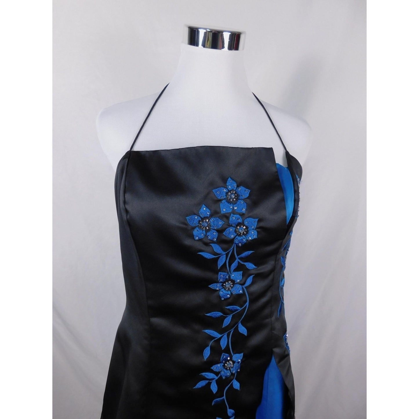 Morgan & Co 13/14 Black Blue Beaded Halter Dress