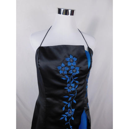 Morgan & Co 13/14 Black Blue Beaded Halter Dress