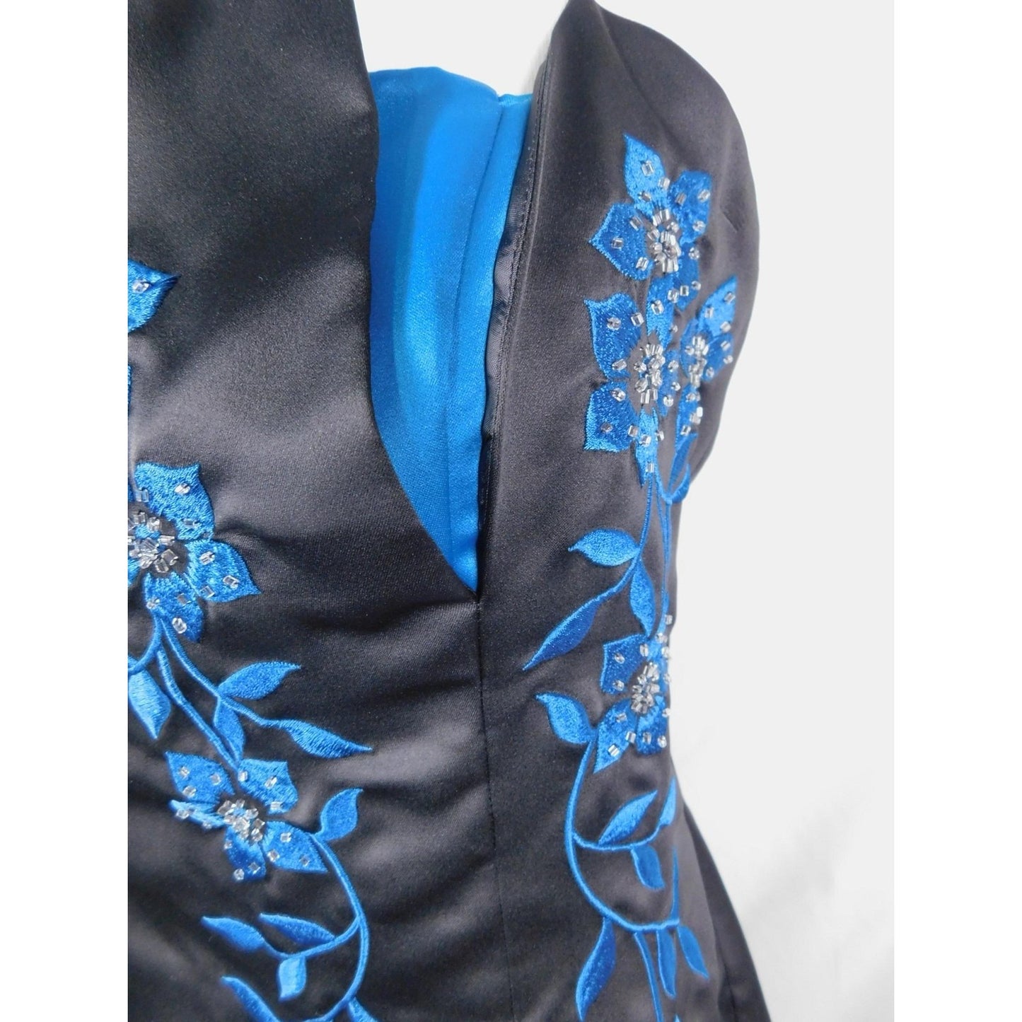 Morgan & Co 13/14 Black Blue Beaded Halter Dress