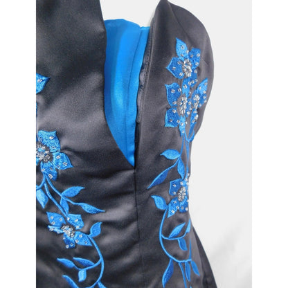 Morgan & Co 13/14 Black Blue Beaded Halter Dress