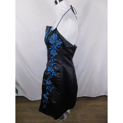 Morgan & Co 13/14 Black Blue Beaded Halter Dress