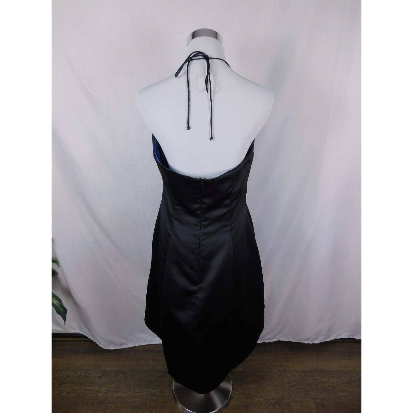 Morgan & Co 13/14 Black Blue Beaded Halter Dress