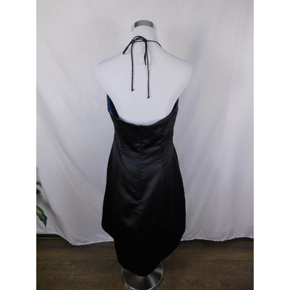 Morgan & Co 13/14 Black Blue Beaded Halter Dress