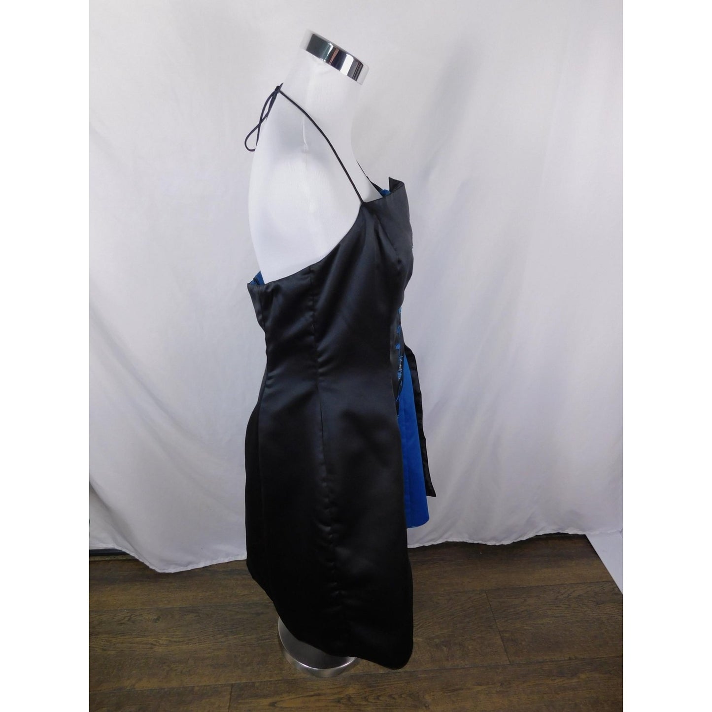 Morgan & Co 13/14 Black Blue Beaded Halter Dress