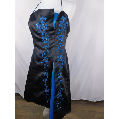 Morgan & Co 13/14 Black Blue Beaded Halter Dress