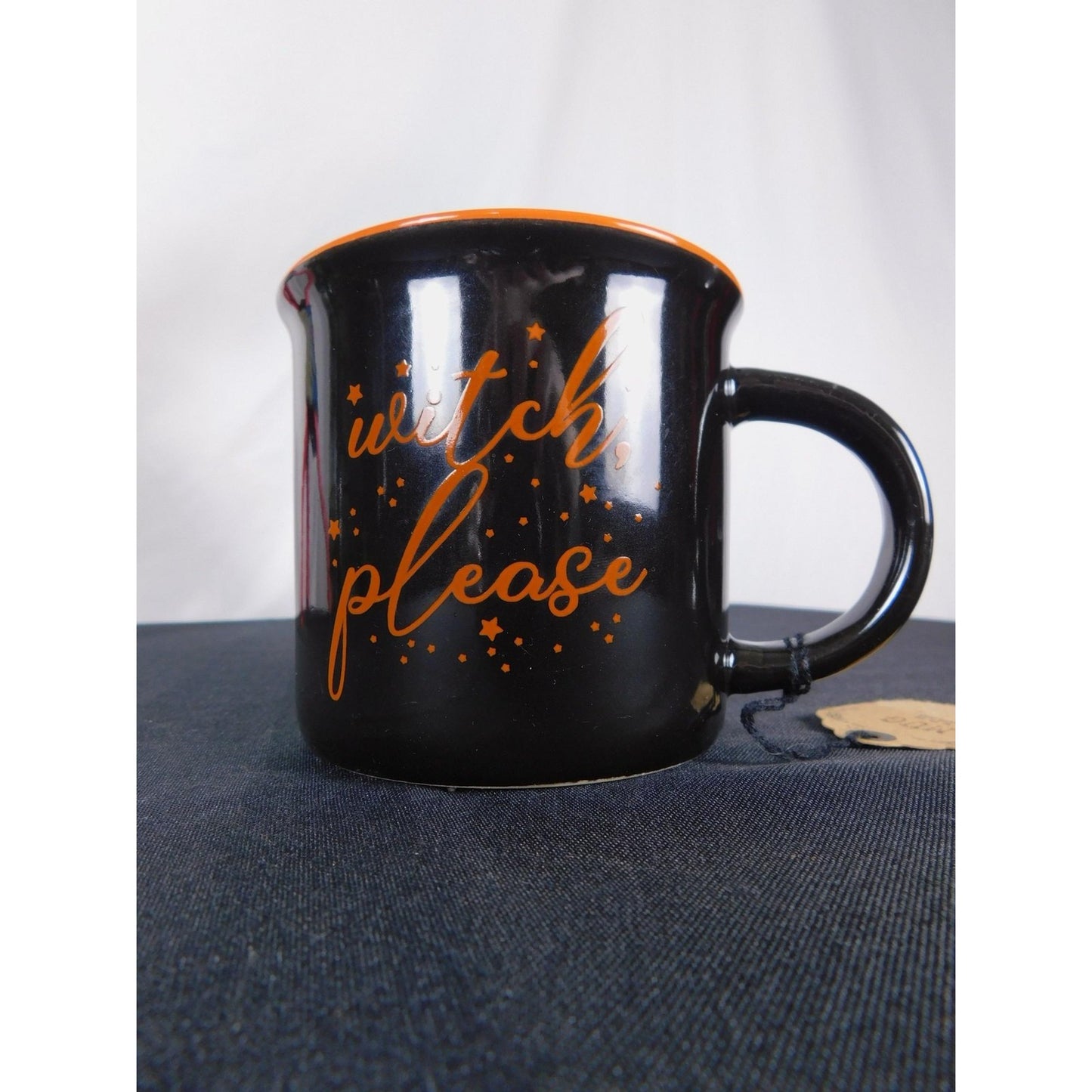 Witch Please Mug 16oz Black Orange Stars NWT