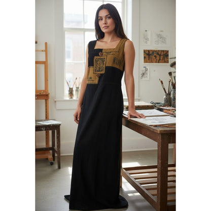 Vtg Nina Piccalino Patchwork Maxi M - Black Camel Leaf - Excellent