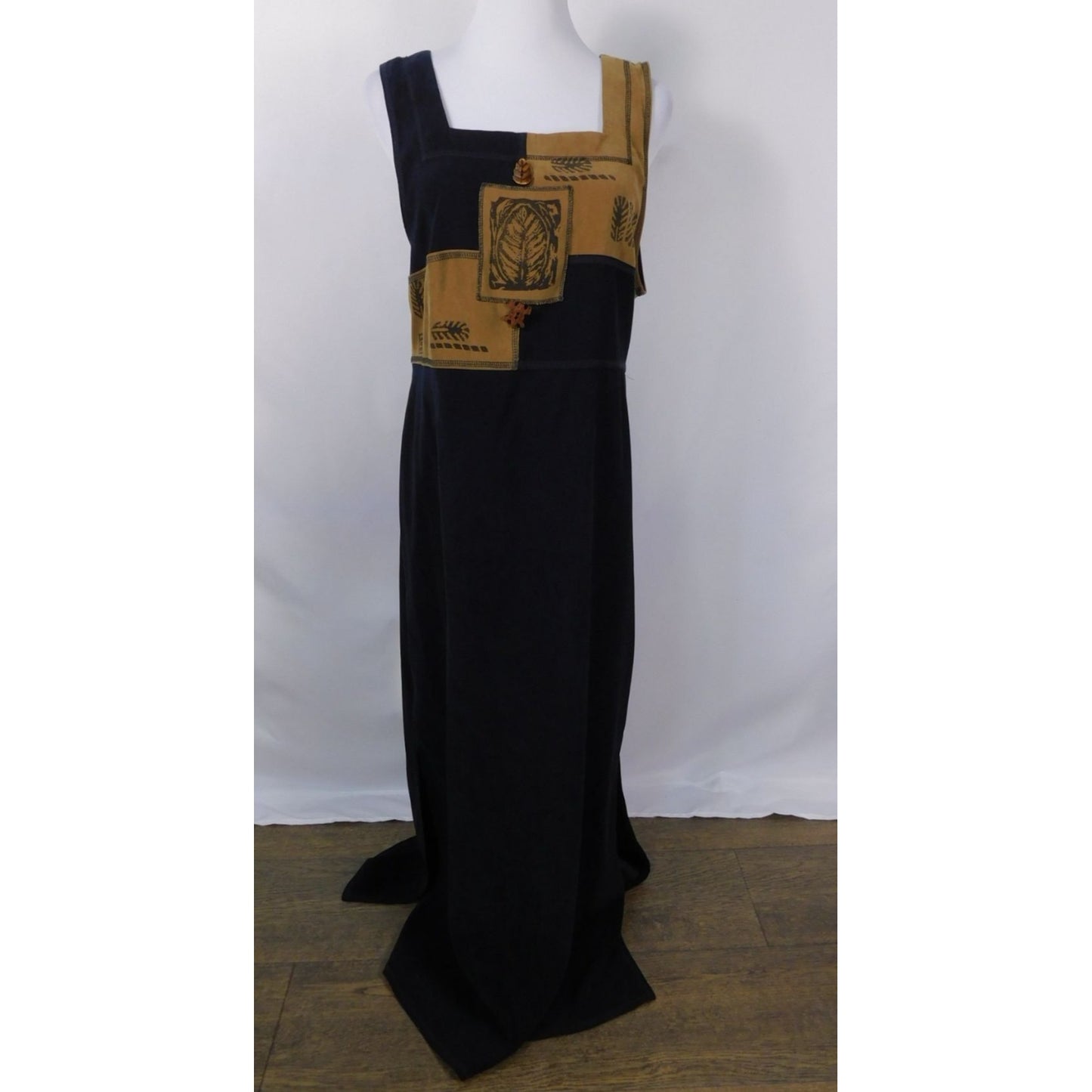 Vtg Nina Piccalino Patchwork Maxi M - Black Camel Leaf - Excellent
