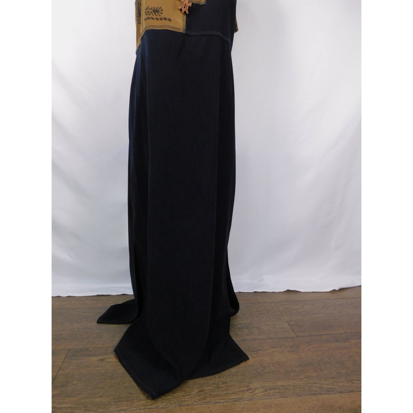 Vtg Nina Piccalino Patchwork Maxi M - Black Camel Leaf - Excellent