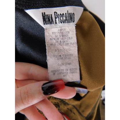 Vtg Nina Piccalino Patchwork Maxi M - Black Camel Leaf - Excellent