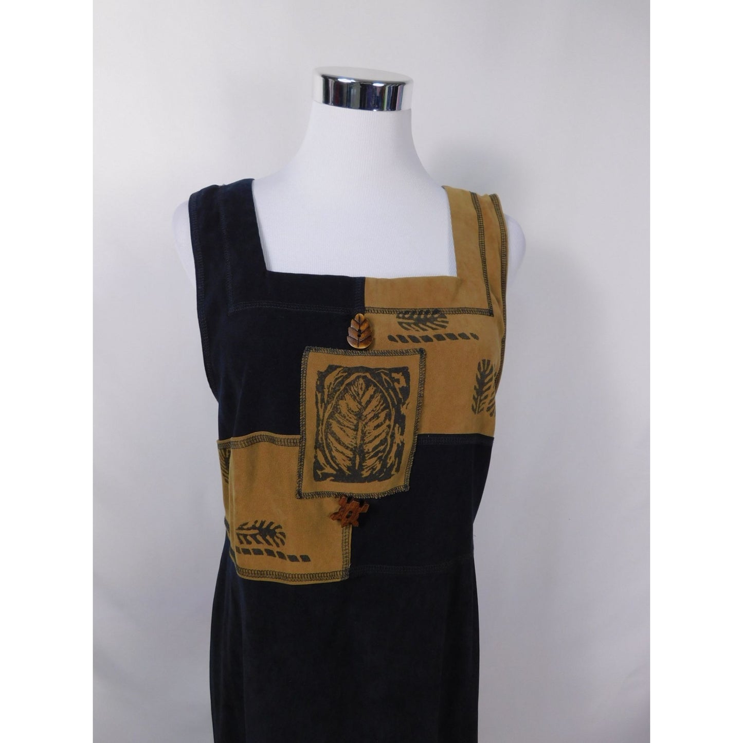 Vtg Nina Piccalino Patchwork Maxi M - Black Camel Leaf - Excellent