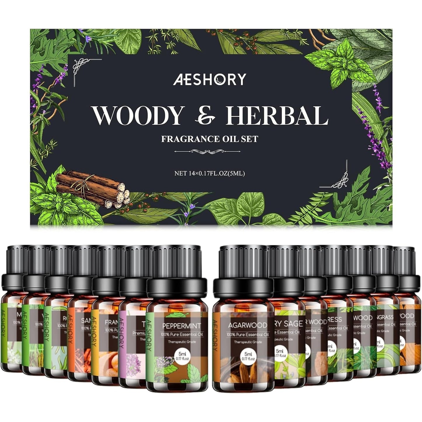 Woody & Herbal Essential Oils Set - TOP 14 Fragrance Oils 5ml