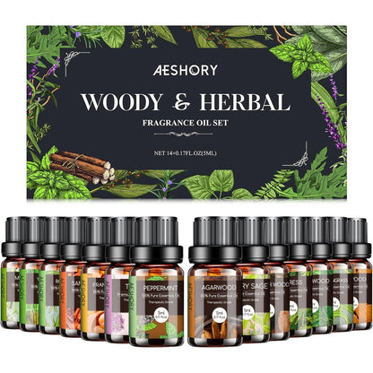 Woody & Herbal Essential Oils Set - TOP 14 Fragrance Oils 5ml