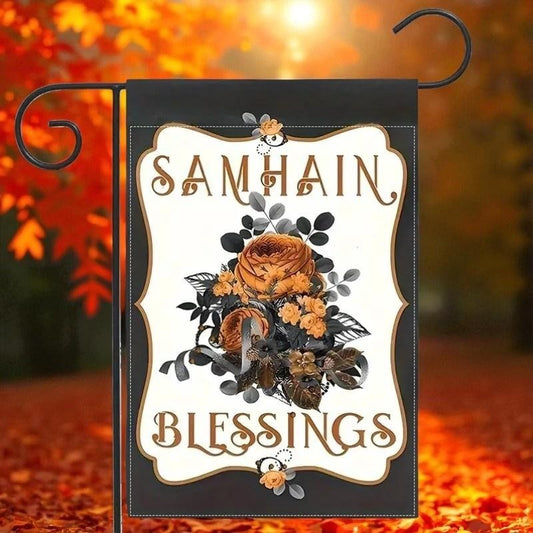 Samhain Blessings Garden Flag Halloween Fall Outdoor Banner Autumn Pagan Wicca