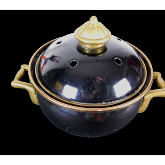 Black Gold Metal Cauldron Pot w Lid Witchcore Altar Decor Vintage