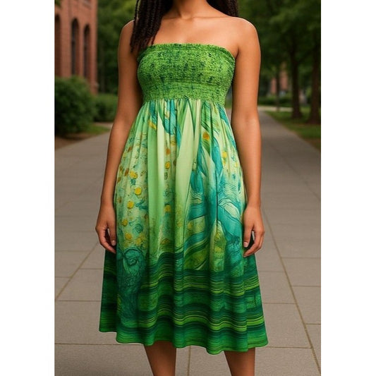 Green Strapless Lapis Maxi Dress With Sequin Detail & Floral Print