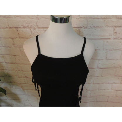 Say What? Black Ribbed Cotton Midi Bodycon Dress With Lace-Up Sides M