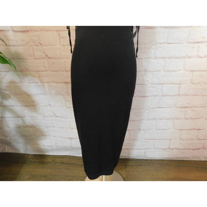 Say What? Black Ribbed Cotton Midi Bodycon Dress With Lace-Up Sides M