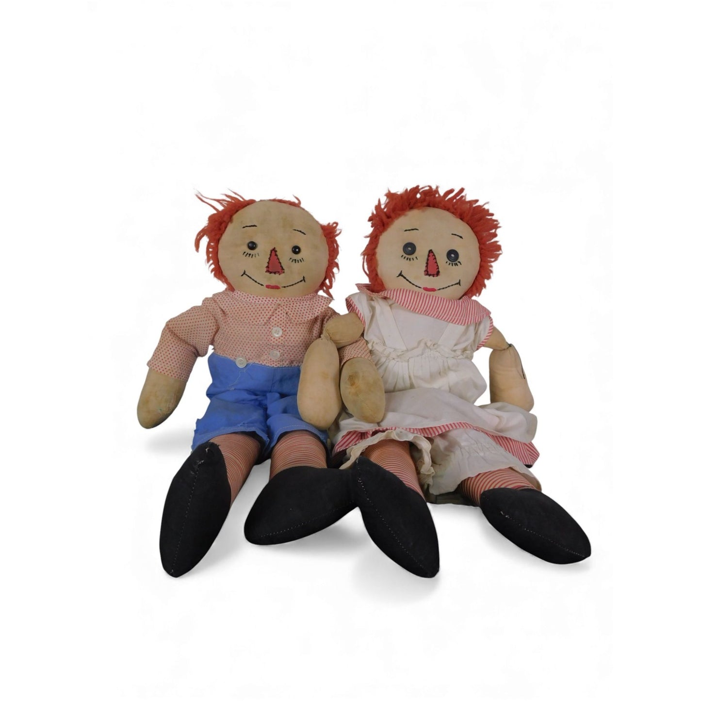 Vintage Raggedy Ann & Andy Dolls 20" - Handcrafted Cloth Poppets - Good