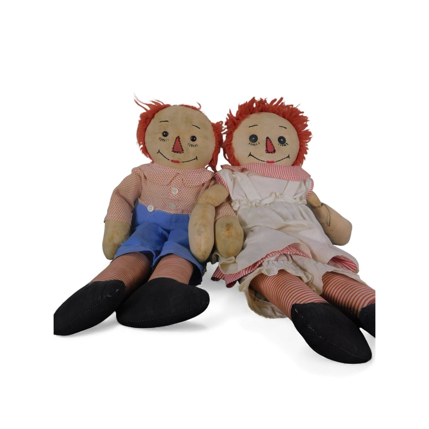 Vintage Raggedy Ann & Andy Dolls 20" - Handcrafted Cloth Poppets - Good