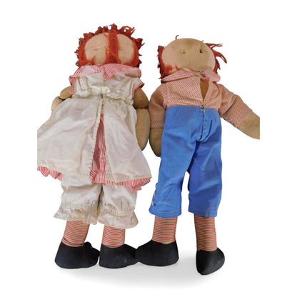 Vintage Raggedy Ann & Andy Dolls 20" - Handcrafted Cloth Poppets - Good