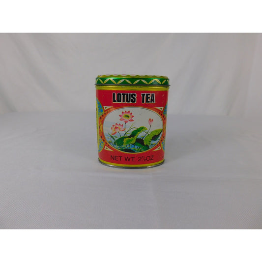 Vintage Lotus Tea Tin Canister Tea Set Brand Kwong Sang Hong Kong Red Tin