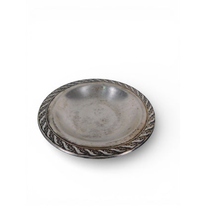 Vintage Silverplate Round Serving Bowl Floral Rope Edge 7.5”