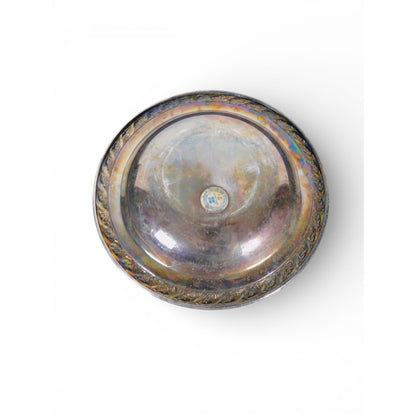 Vintage Silverplate Round Serving Bowl Floral Rope Edge 7.5”