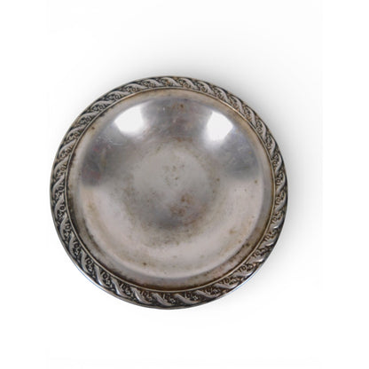 Vintage Silverplate Round Serving Bowl Floral Rope Edge 7.5”