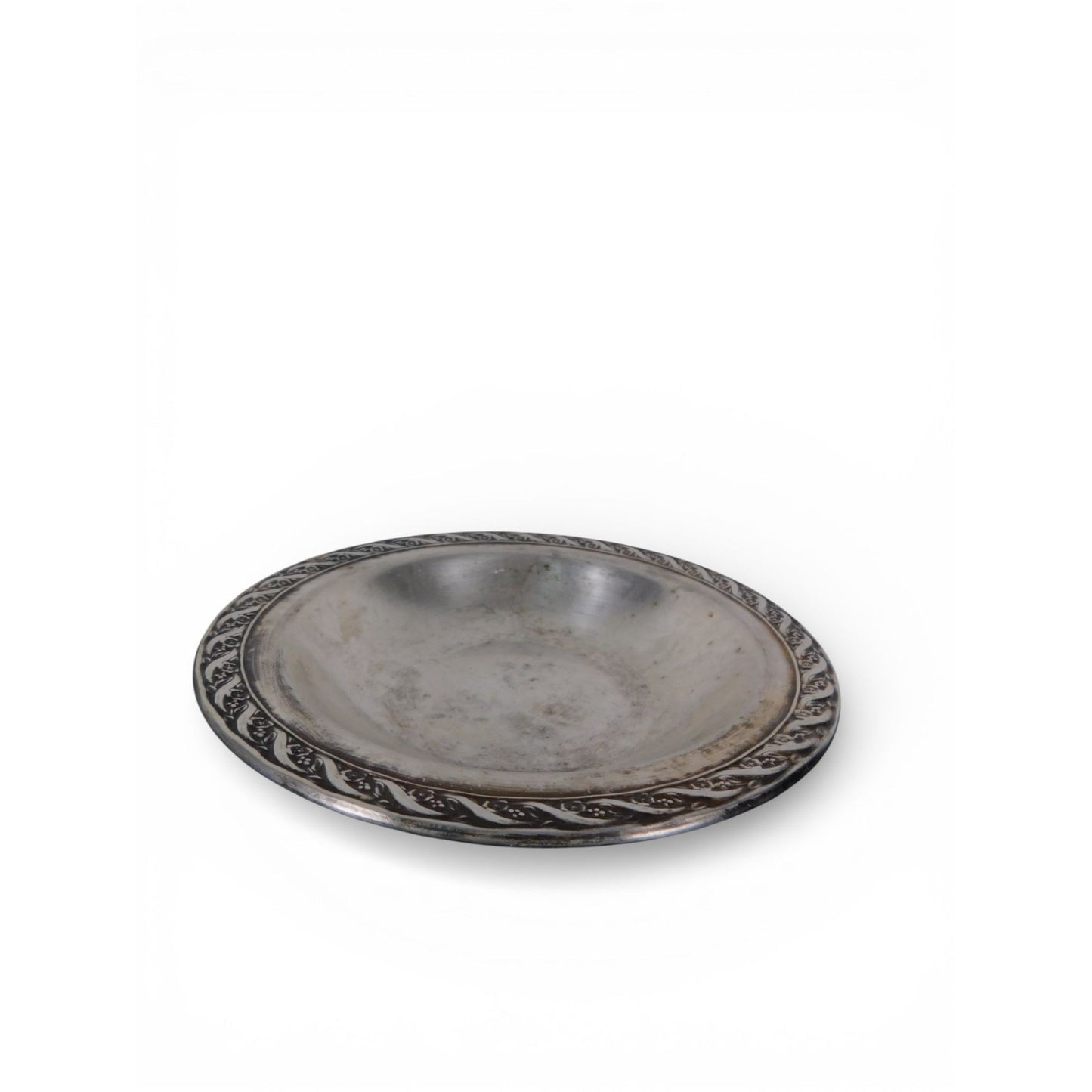 Vintage Silverplate Round Serving Bowl Floral Rope Edge 7.5”