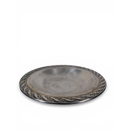 Vintage Silverplate Round Serving Bowl Floral Rope Edge 7.5”