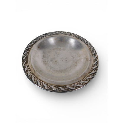 Vintage Silverplate Round Serving Bowl Floral Rope Edge 7.5”