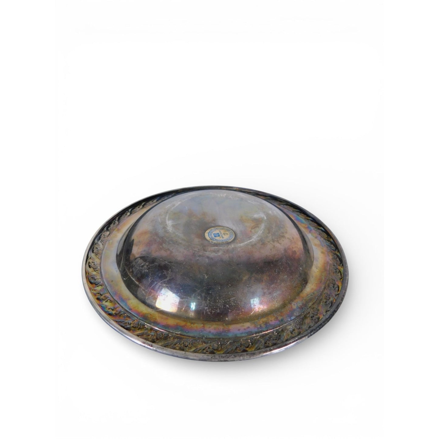 Vintage Silverplate Round Serving Bowl Floral Rope Edge 7.5”