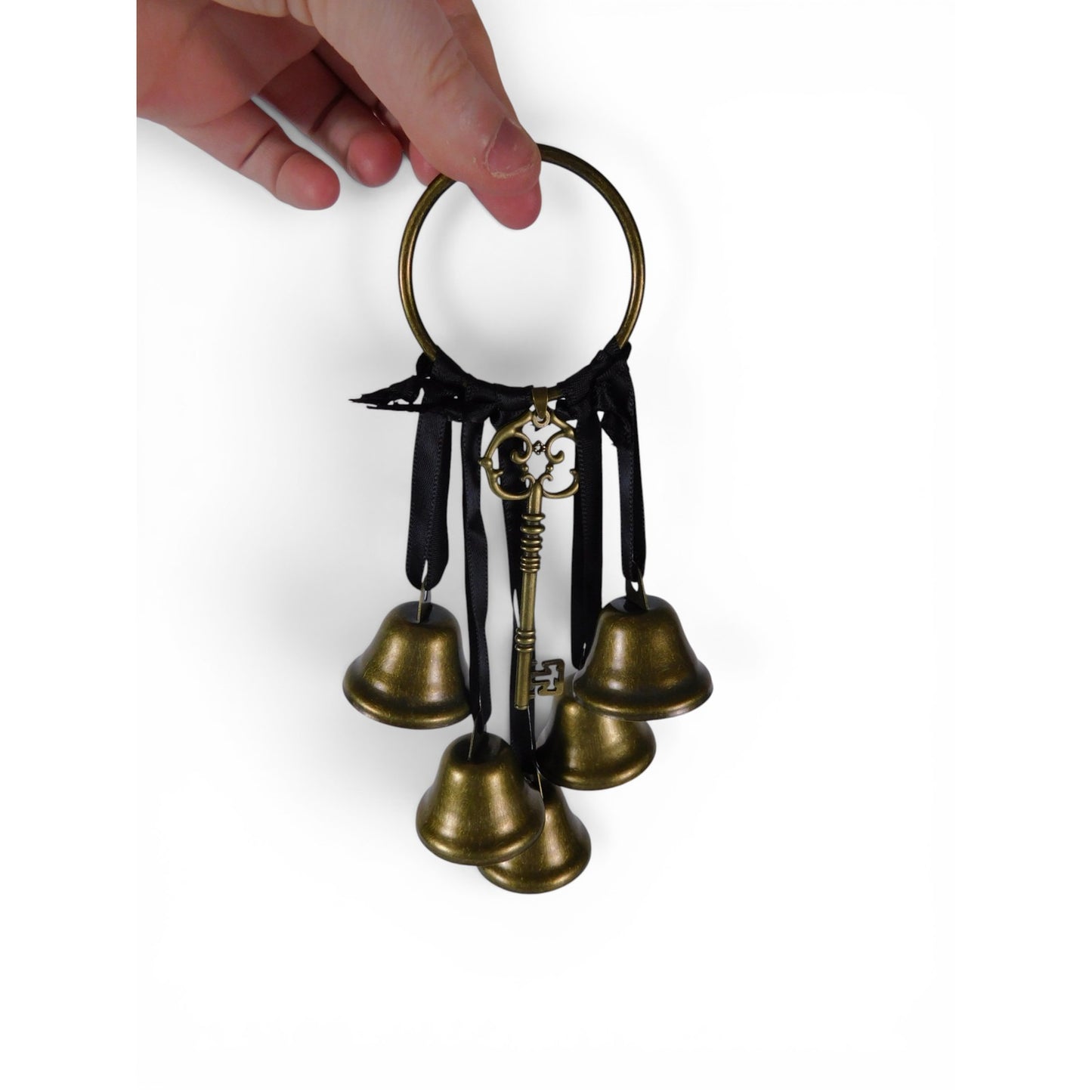 Gold Key Ring Hanging Door Bells Black Ribbon Witchy Door Wicca Home Decor