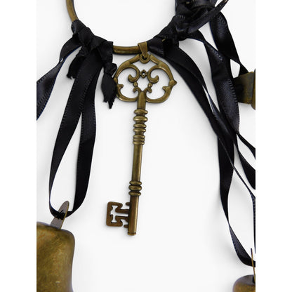 Gold Key Ring Hanging Door Bells Black Ribbon Witchy Door Wicca Home Decor