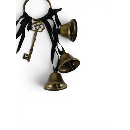 Gold Key Ring Hanging Door Bells Black Ribbon Witchy Door Wicca Home Decor