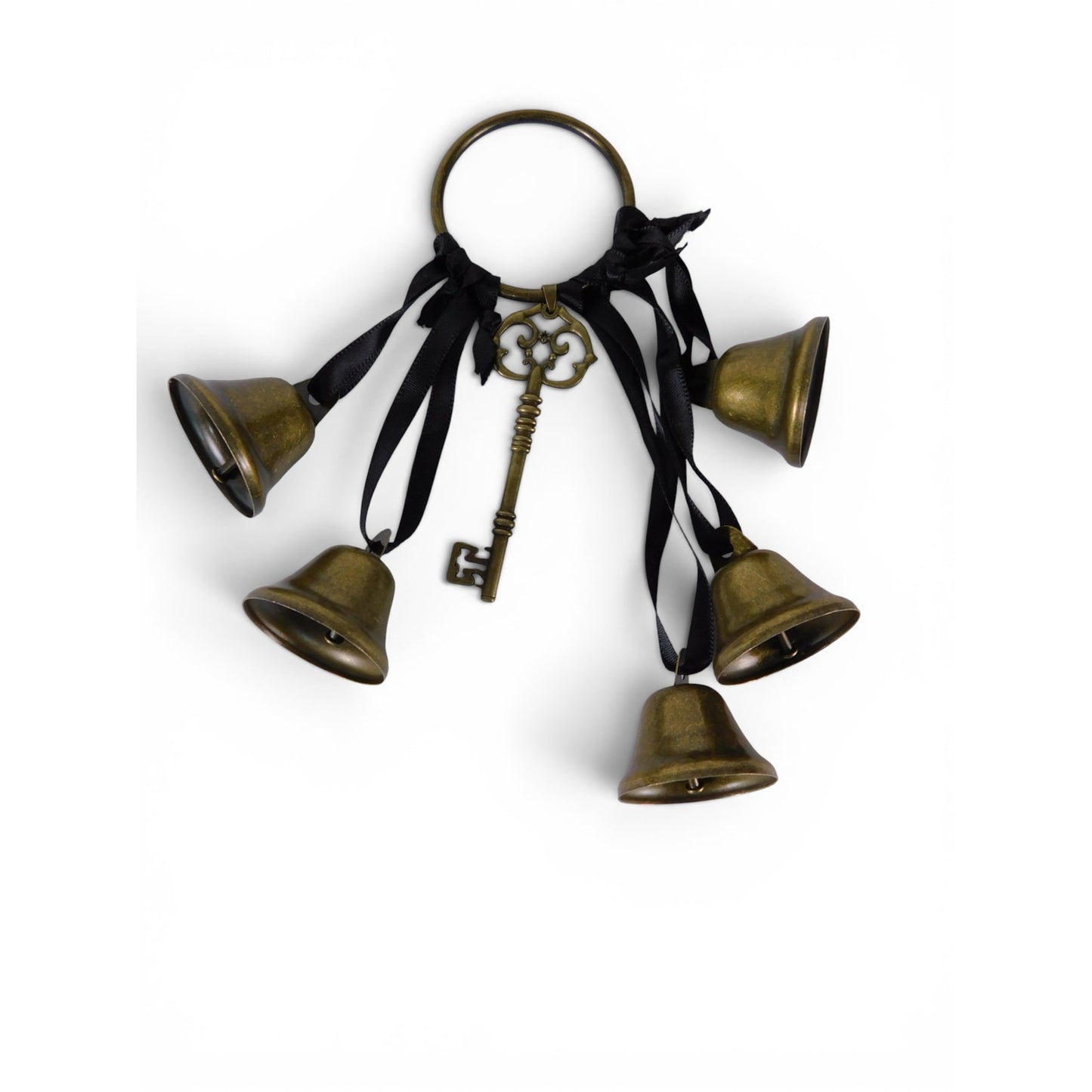 Gold Key Ring Hanging Door Bells Black Ribbon Witchy Door Wicca Home Decor