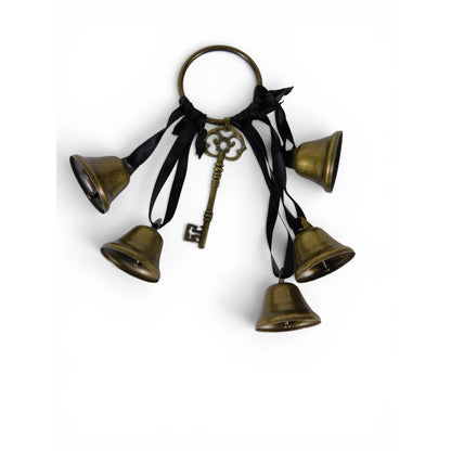 Gold Key Ring Hanging Door Bells Black Ribbon Witchy Door Wicca Home Decor