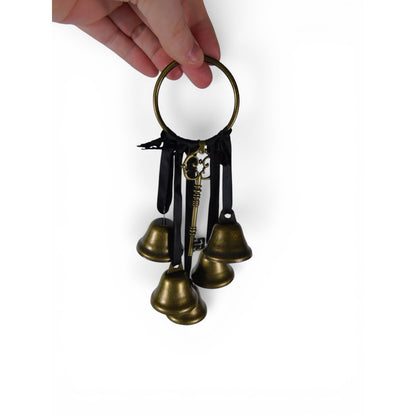 Gold Key Ring Hanging Door Bells Black Ribbon Witchy Door Wicca Home Decor