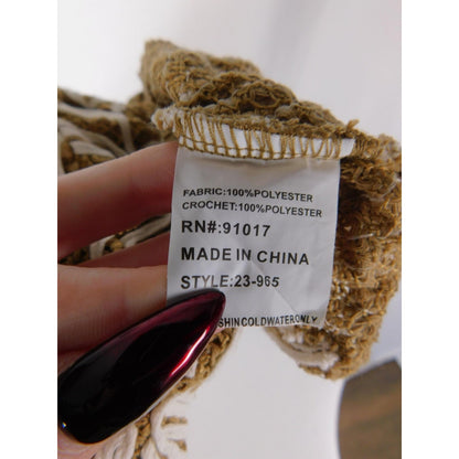 Solitaire Shirt Womens Small Tan White Crochet Floral Sleeveless Boho Top