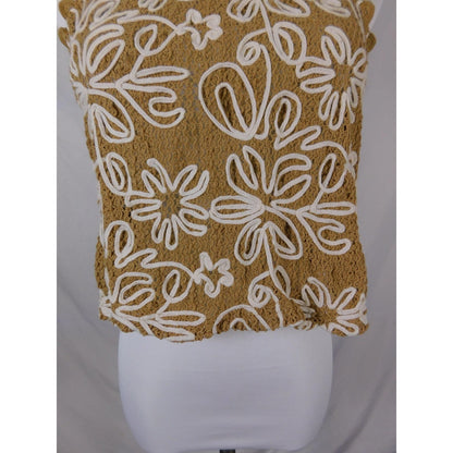 Solitaire Shirt Womens Small Tan White Crochet Floral Sleeveless Boho Top